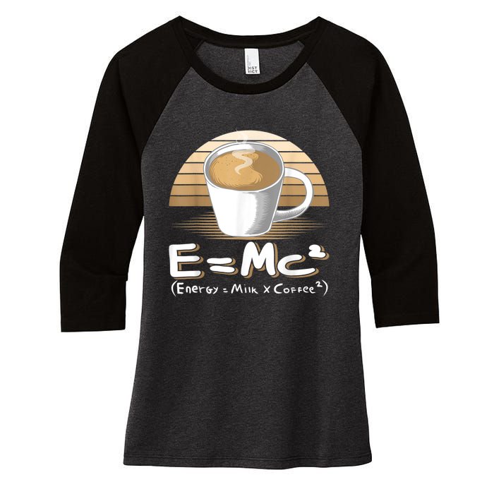 Funny Science, E=MC2 Coffee Energy Milk Coffee Formula Women's Tri-Blend 3/4-Sleeve Raglan Shirt