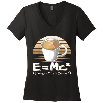 Funny Science, E=MC2 Coffee Energy Milk Coffee Formula Women's V-Neck T-Shirt