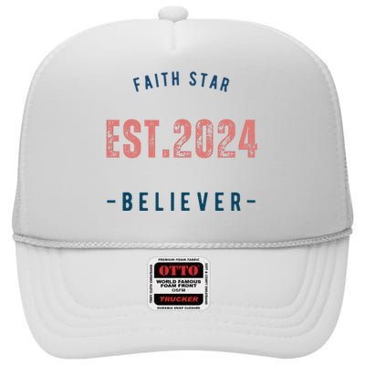 Faith Star Est.2024 Believer High Crown Mesh Back Trucker Hat