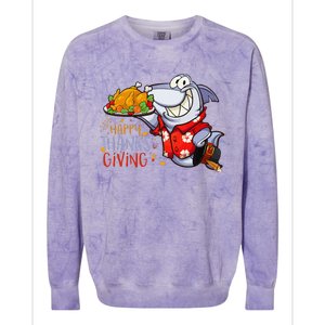 Funny Shark Eat Turkey Happy Thanksgiving Gifts Colorblast Crewneck Sweatshirt