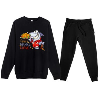 Funny Shark Eat Turkey Happy Thanksgiving Gifts Premium Crewneck Sweatsuit Set