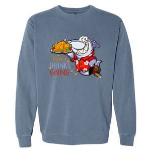 Funny Shark Eat Turkey Happy Thanksgiving Gifts Garment-Dyed Sweatshirt