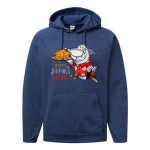 Funny Shark Eat Turkey Happy Thanksgiving Gifts Performance Fleece Hoodie