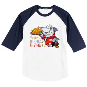 Funny Shark Eat Turkey Happy Thanksgiving Gifts Baseball Sleeve Shirt