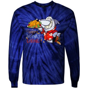 Funny Shark Eat Turkey Happy Thanksgiving Gifts Tie-Dye Long Sleeve Shirt