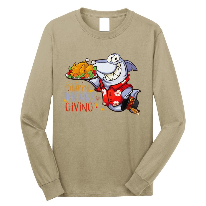 Funny Shark Eat Turkey Happy Thanksgiving Gifts Long Sleeve Shirt