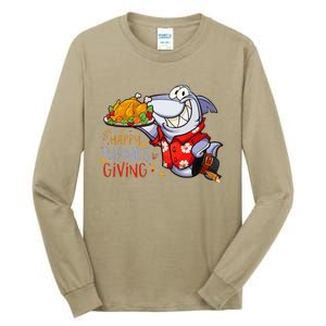 Funny Shark Eat Turkey Happy Thanksgiving Gifts Tall Long Sleeve T-Shirt