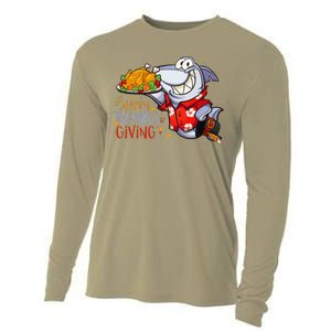 Funny Shark Eat Turkey Happy Thanksgiving Gifts Cooling Performance Long Sleeve Crew