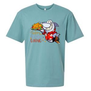 Funny Shark Eat Turkey Happy Thanksgiving Gifts Sueded Cloud Jersey T-Shirt