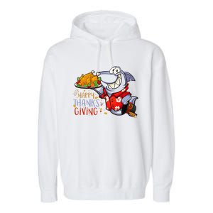 Funny Shark Eat Turkey Happy Thanksgiving Gifts Garment-Dyed Fleece Hoodie