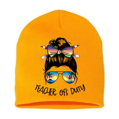 Funny Summer End Of School Year Teacher Off Duty  Short Acrylic Beanie