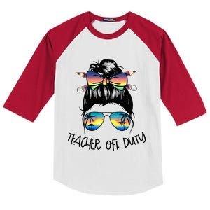 Funny Summer End Of School Year Teacher Off Duty Kids Colorblock Raglan Jersey