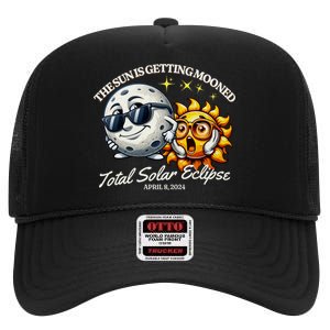 Funny Solar Eclipse April 2024 Sun Is Getting Mooned High Crown Mesh Back Trucker Hat