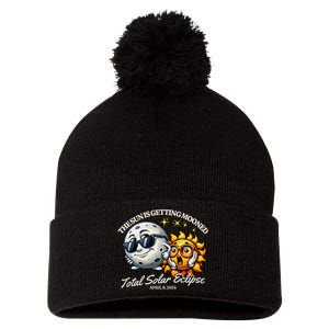 Funny Solar Eclipse April 2024 Sun Is Getting Mooned Pom Pom 12in Knit Beanie