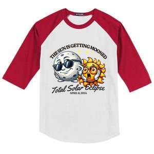 Funny Solar Eclipse April 2024 Sun Is Getting Mooned Kids Colorblock Raglan Jersey