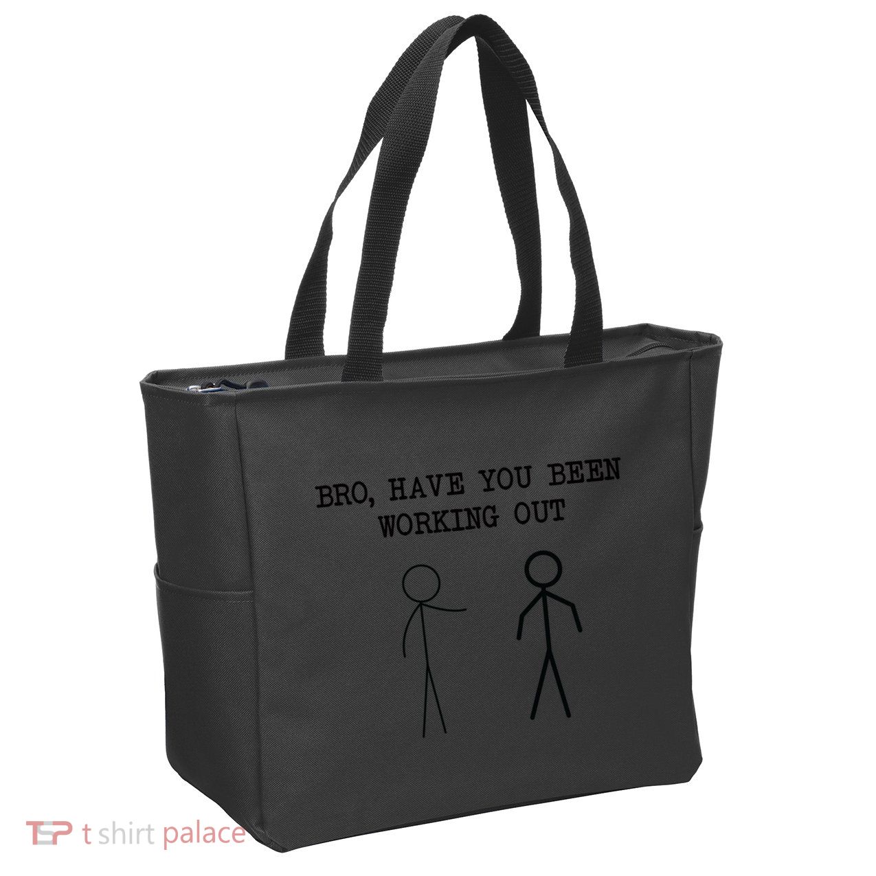 Funny Stick Figure Gym Jokes Bro Have You Been Working Out Zip Tote Bag
