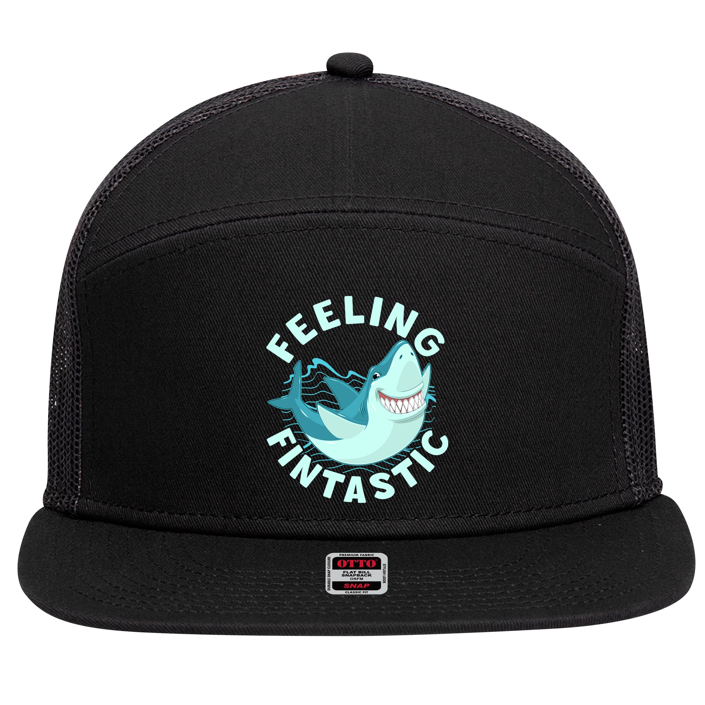 Funny Shark Feeling Fintastic Shark Week Fan 7 Panel Mesh Trucker Snapback Hat