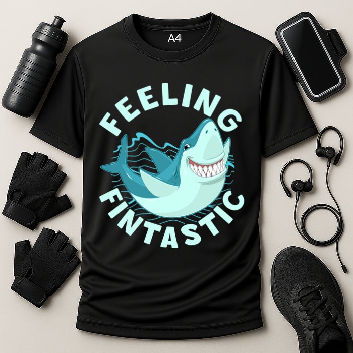 Funny Shark Feeling Fintastic Shark Week Fan Cooling Performance Crew T-Shirt