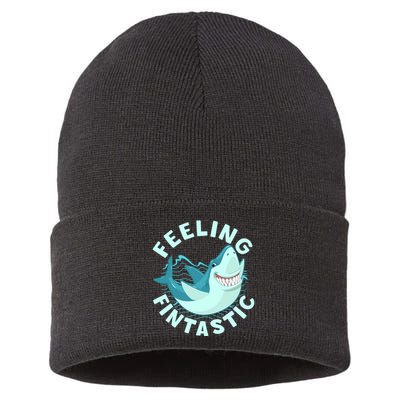 Funny Shark Feeling Fintastic Shark Week Fan Sustainable Knit Beanie