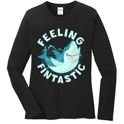 Funny Shark Feeling Fintastic Shark Week Fan Ladies Long Sleeve Shirt