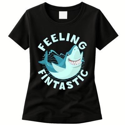 Funny Shark Feeling Fintastic Shark Week Fan Womens T-Shirt