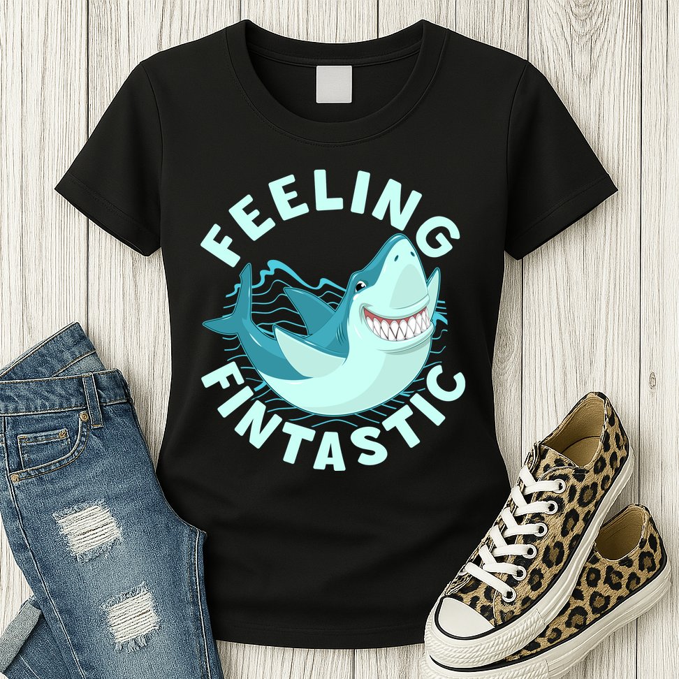 Funny Shark Feeling Fintastic Shark Week Fan Womens T-Shirt