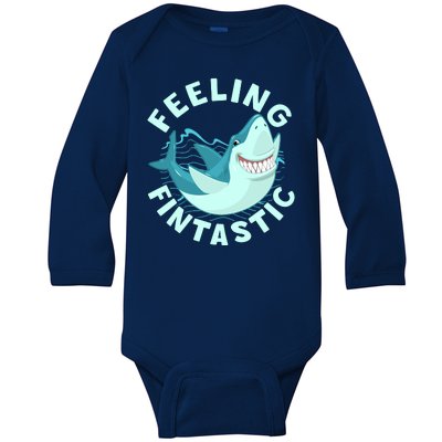 Funny Shark Feeling Fintastic Shark Week Fan Baby Long Sleeve Bodysuit