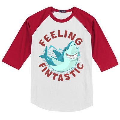 Funny Shark Feeling Fintastic Shark Week Fan Kids Colorblock Raglan Jersey