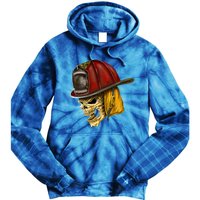 Fire Skull Firefighter Skeleton Halloween Costume Funny Gift Tie Dye Hoodie