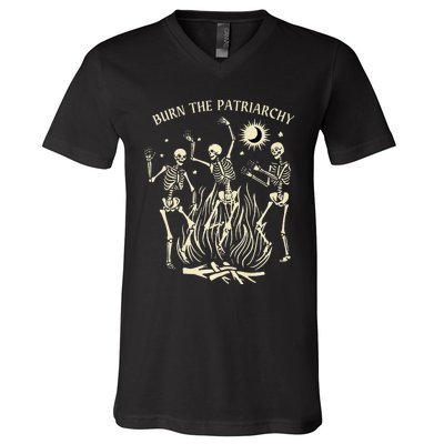 Feminist Skeleton Fun Burn Patriarchy Halloween Rights V-Neck T-Shirt