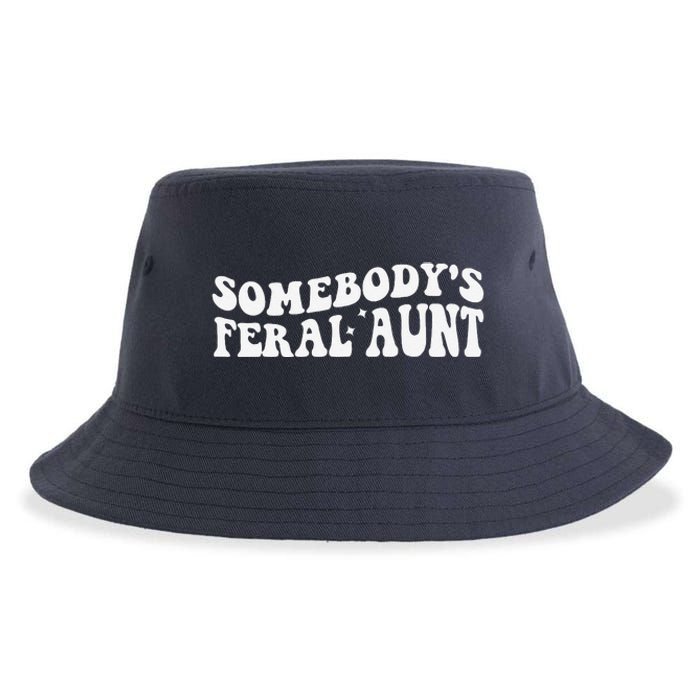 Funny SomebodyS Feral Aunt Groovy Mom MotherS Day Women Sustainable Bucket Hat