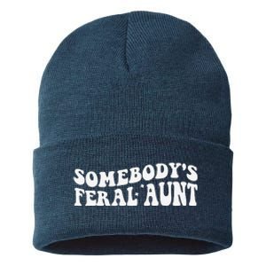 Funny SomebodyS Feral Aunt Groovy Mom MotherS Day Women Sustainable Knit Beanie