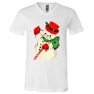 Festive Snowman Family Pajama Set Hilarious Christmas Vintage V-Neck T-Shirt