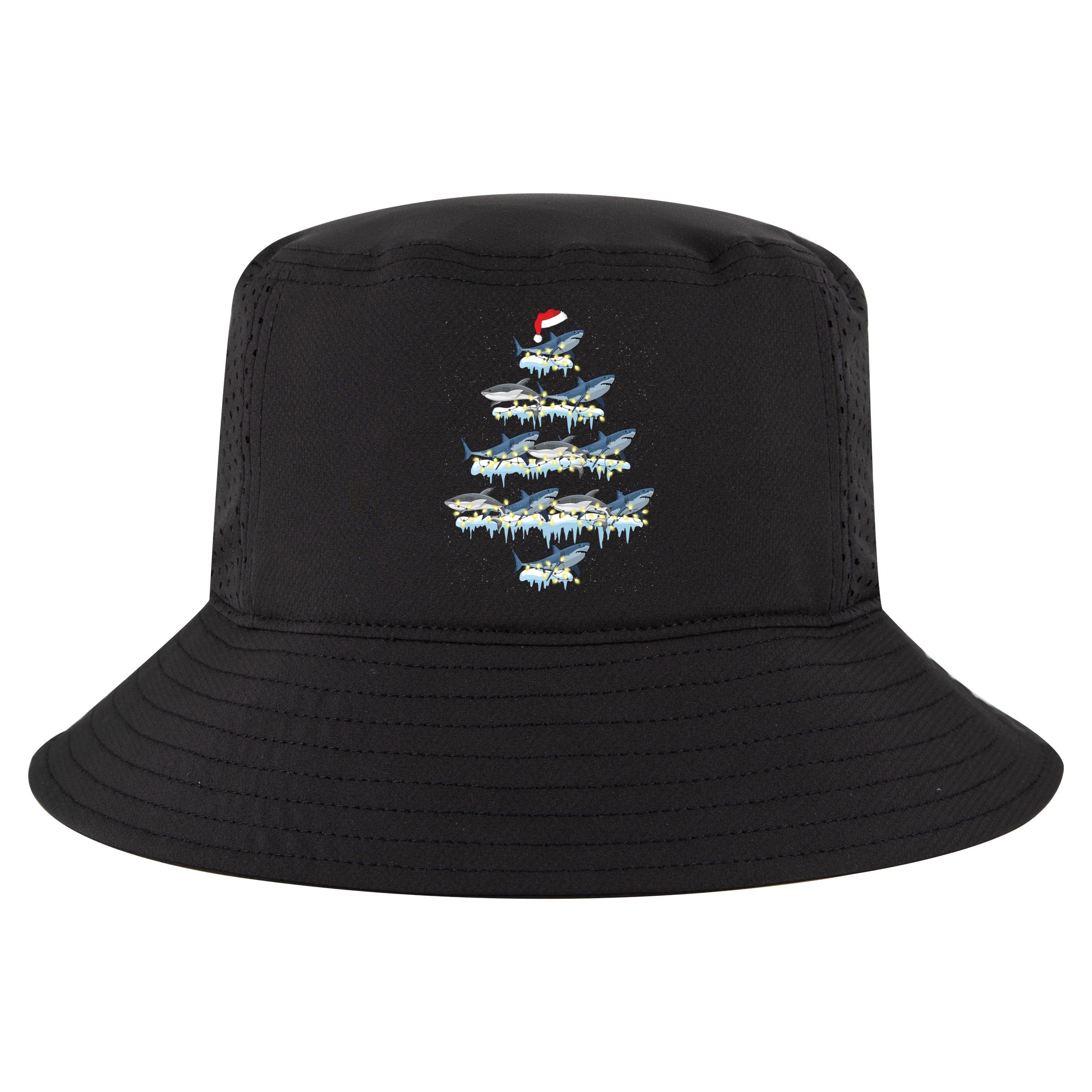 Funny Shark Fish Xmas Lighting Tree Santa Shark Christmas Gift Cool Comfort Performance Bucket Hat