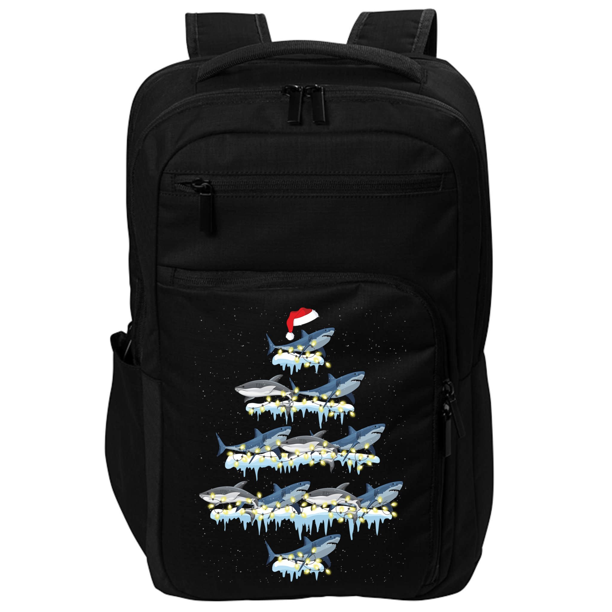 Funny Shark Fish Xmas Lighting Tree Santa Shark Christmas Gift Impact Tech Backpack