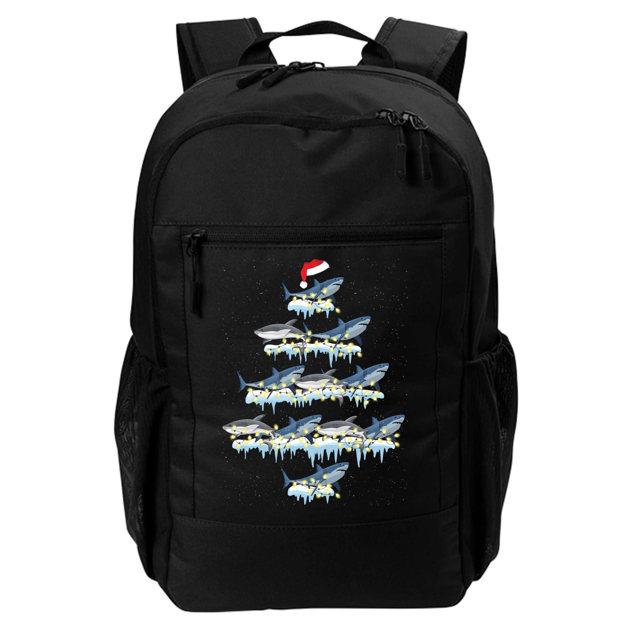 Funny Shark Fish Xmas Lighting Tree Santa Shark Christmas Gift Backpack