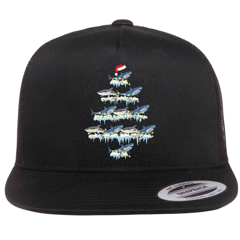 Funny Shark Fish Xmas Lighting Tree Santa Shark Christmas Gift Flat Bill Trucker Hat