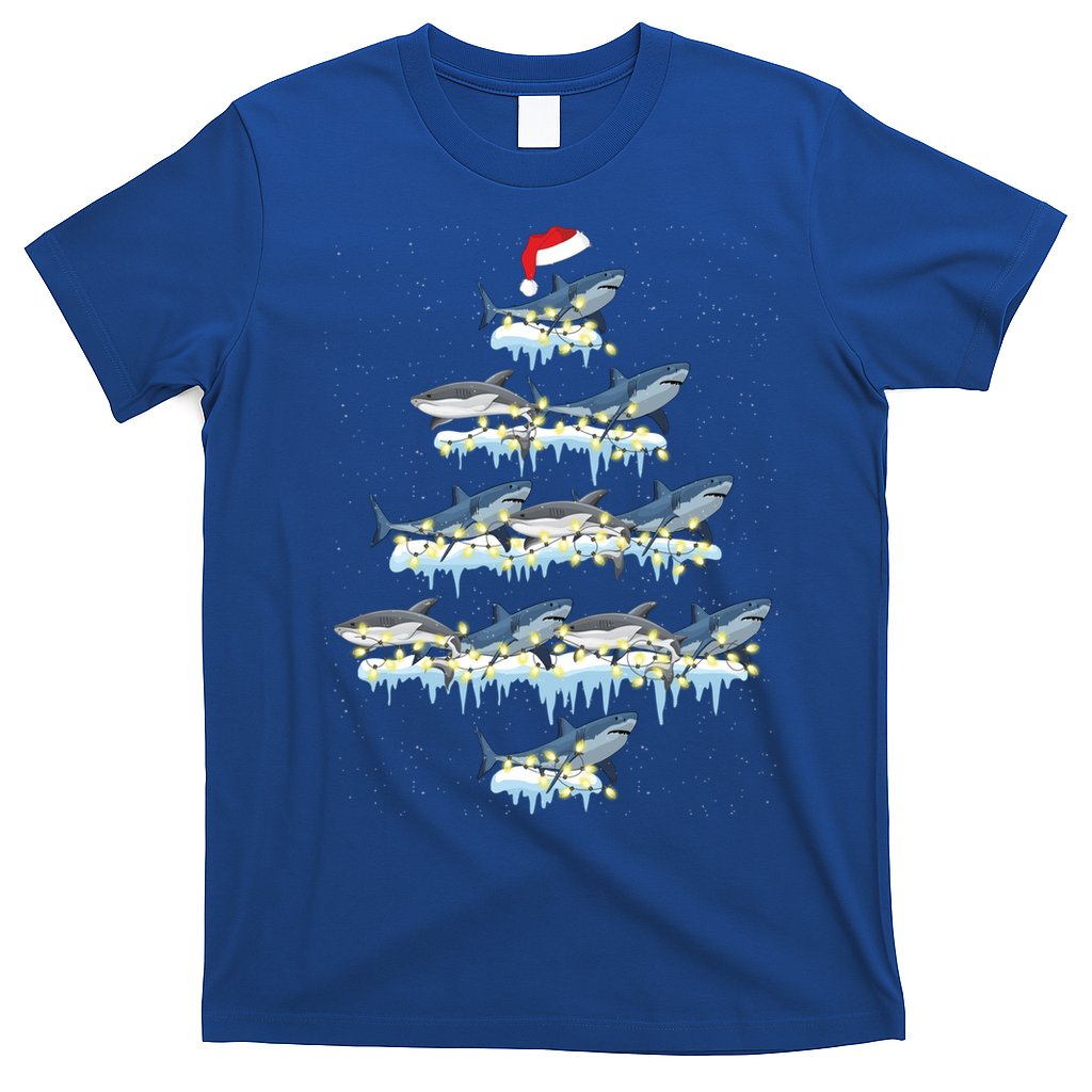 Funny Shark Fish Xmas Lighting Tree Santa Shark Christmas Gift T-Shirt