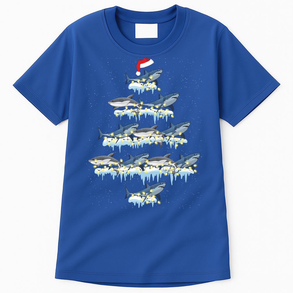 Funny Shark Fish Xmas Lighting Tree Santa Shark Christmas Gift Tall T-Shirt