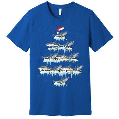 Funny Shark Fish Xmas Lighting Tree Santa Shark Christmas Gift Premium T-Shirt