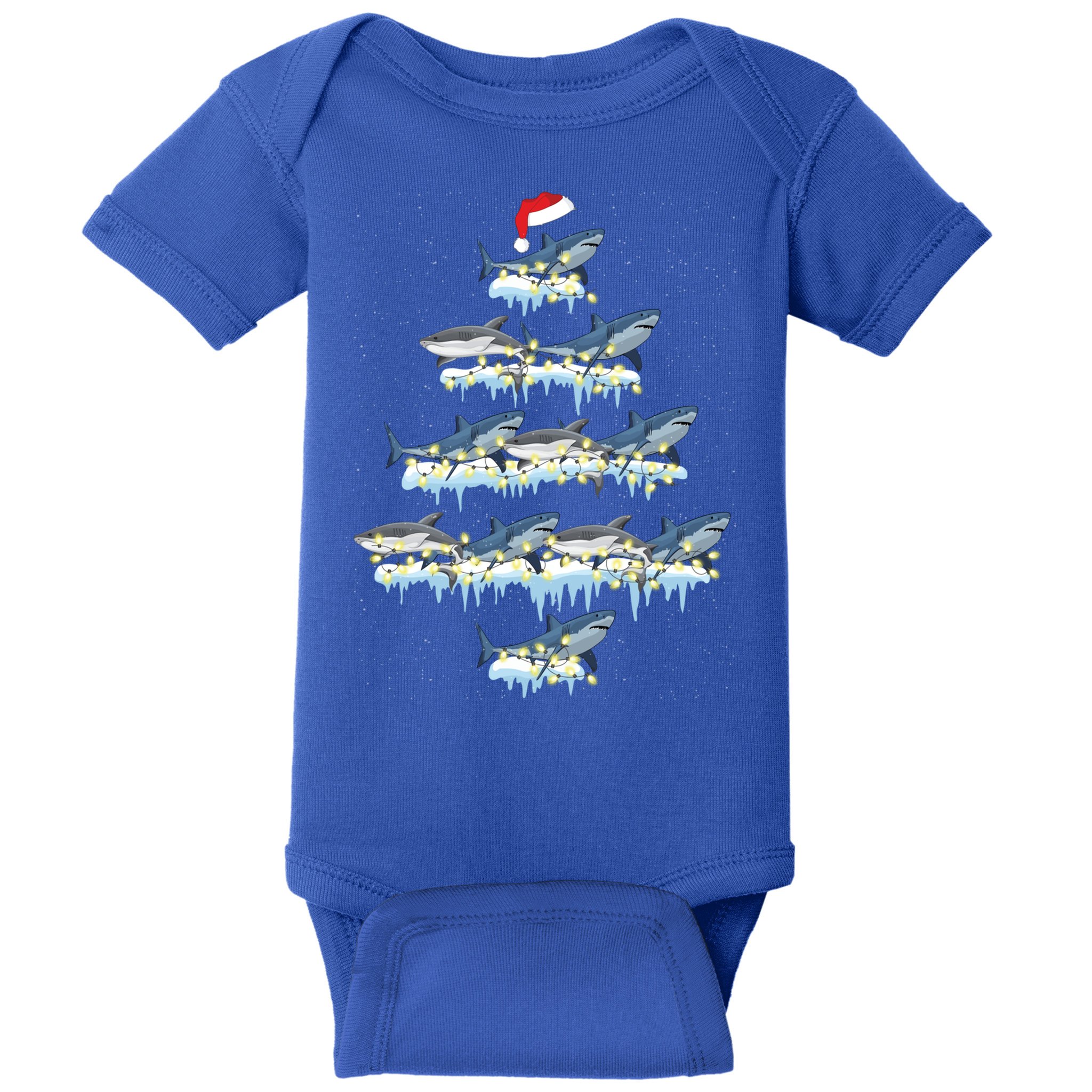 Funny Shark Fish Xmas Lighting Tree Santa Shark Christmas Gift Baby Bodysuit