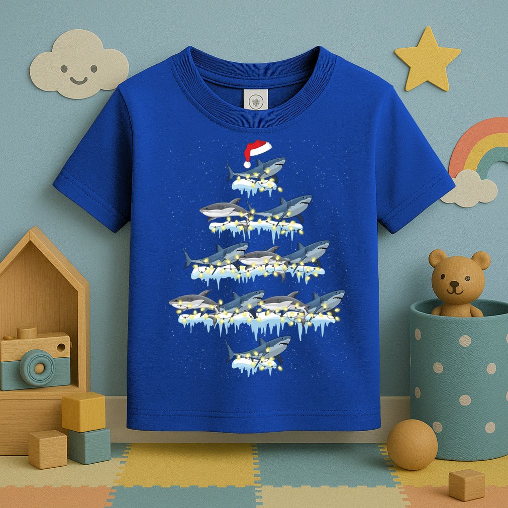 Funny Shark Fish Xmas Lighting Tree Santa Shark Christmas Gift Toddler T-Shirt