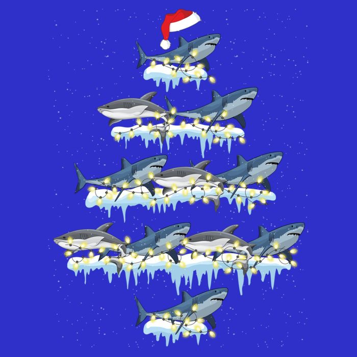 Funny Shark Fish Xmas Lighting Tree Santa Shark Christmas Gift Toddler T-Shirt