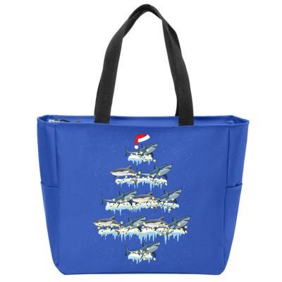 Funny Shark Fish Xmas Lighting Tree Santa Shark Christmas Gift Zip Tote Bag