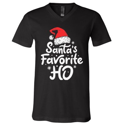 Funny SantaS Favorite Ho Funny Christmas Xmas Santa Hat V-Neck T-Shirt