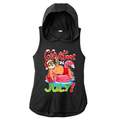 Funny Santa Flamingo Float Christmas In July Summer Vacation Ladies PosiCharge Tri-Blend Wicking Draft Hoodie Tank