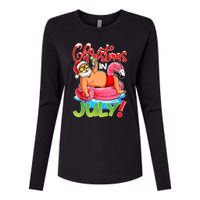 Funny Santa Flamingo Float Christmas In July Summer Vacation Womens Cotton Relaxed Long Sleeve T-Shirt