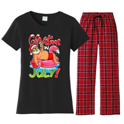 Funny Santa Flamingo Float Christmas In July Summer Vacation Women's Flannel Pajama Set