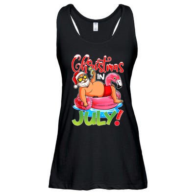 Funny Santa Flamingo Float Christmas In July Summer Vacation Ladies Essential Flowy Tank