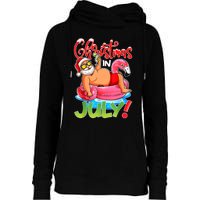 Funny Santa Flamingo Float Christmas In July Summer Vacation Womens Funnel Neck Pullover Hood